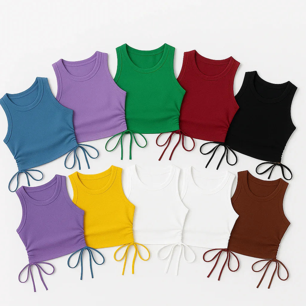 Lot de tops courts colorés femme tendance 974 Réunion, été, lacets côtés