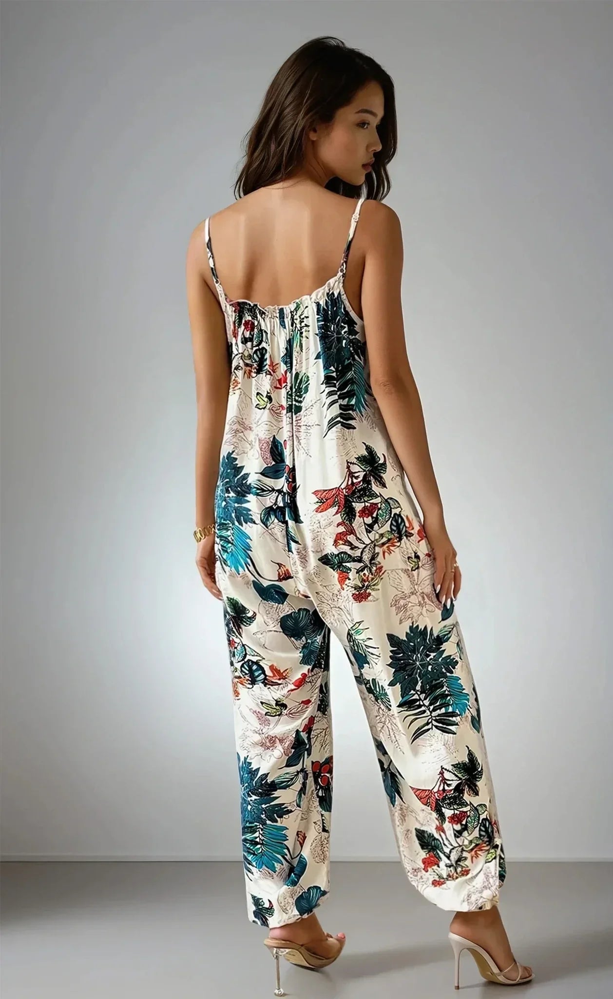 Combinaison femme tropicale à bretelles, motif feuillage, tendance 974 Réunion