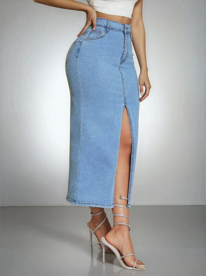 Jupe longue en jean fendue, mode femme tendance 974 Réunion